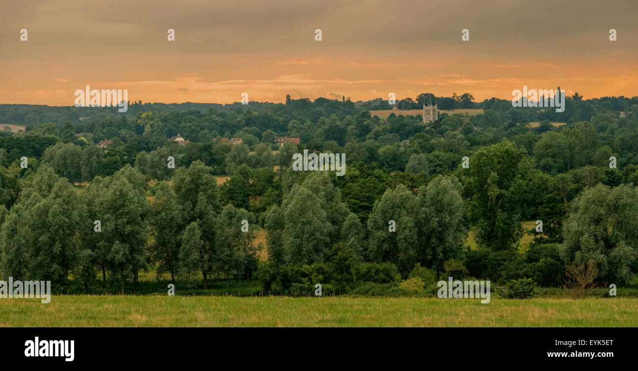 Looking across Dedham Vale towards Dedham village on the Suffolk Essex border of Stour Valley, in England, UK. Stock Photo