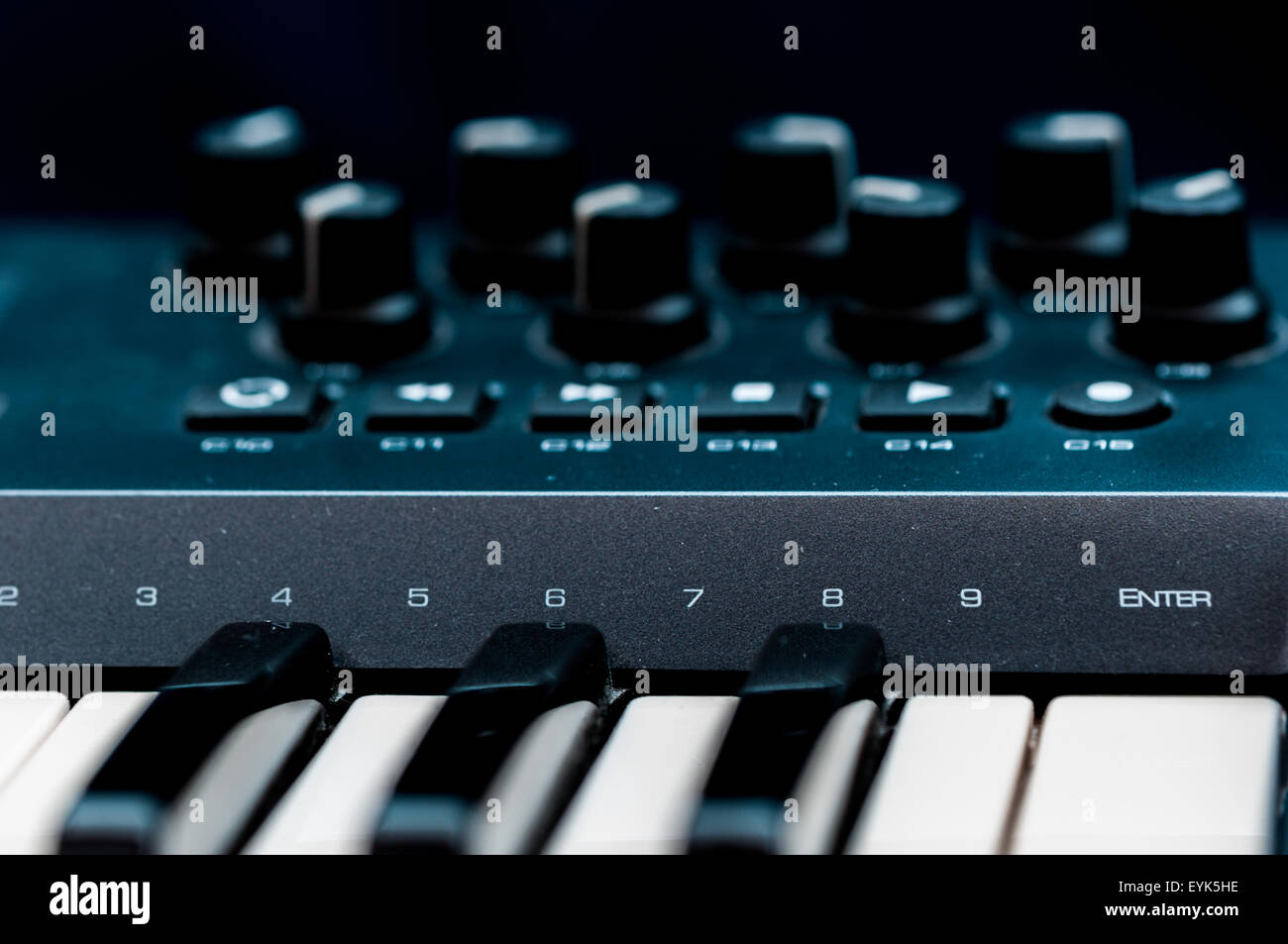 piano keys. close-up frontal view of keyboard blak and white Stock Photo