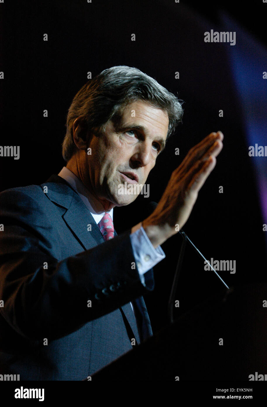 Sen. John Kerry (D-MA), speaks at the National Air Traffic Controllers Association (NATCA) annual meeting in Washington, D.C.. Stock Photo