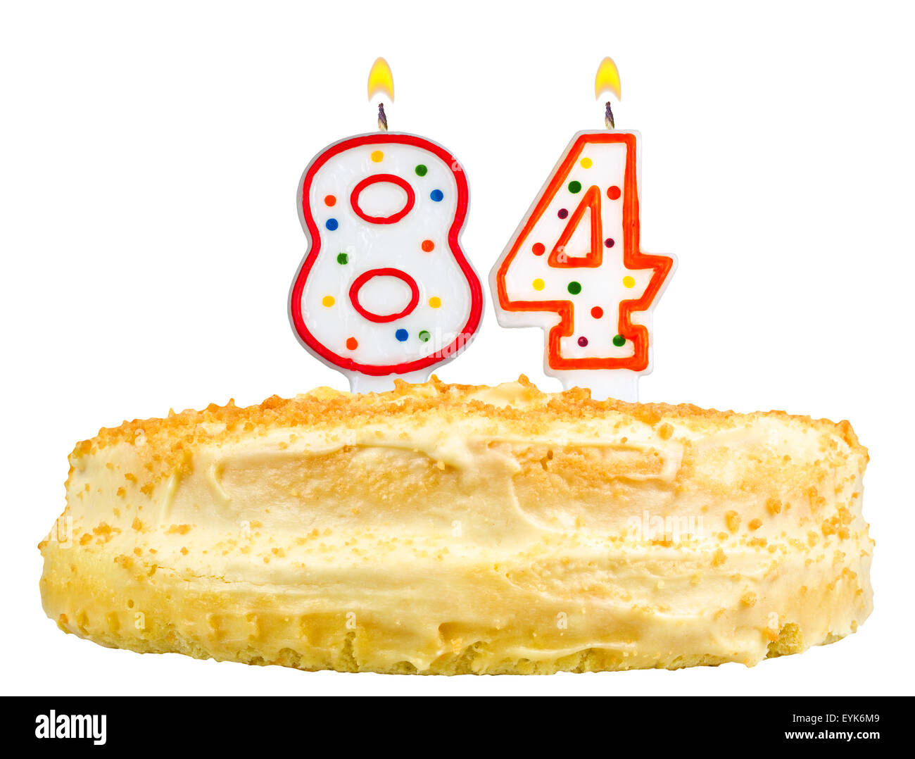 birthday cake with candles number eighty four isolated on white background Stock Photo