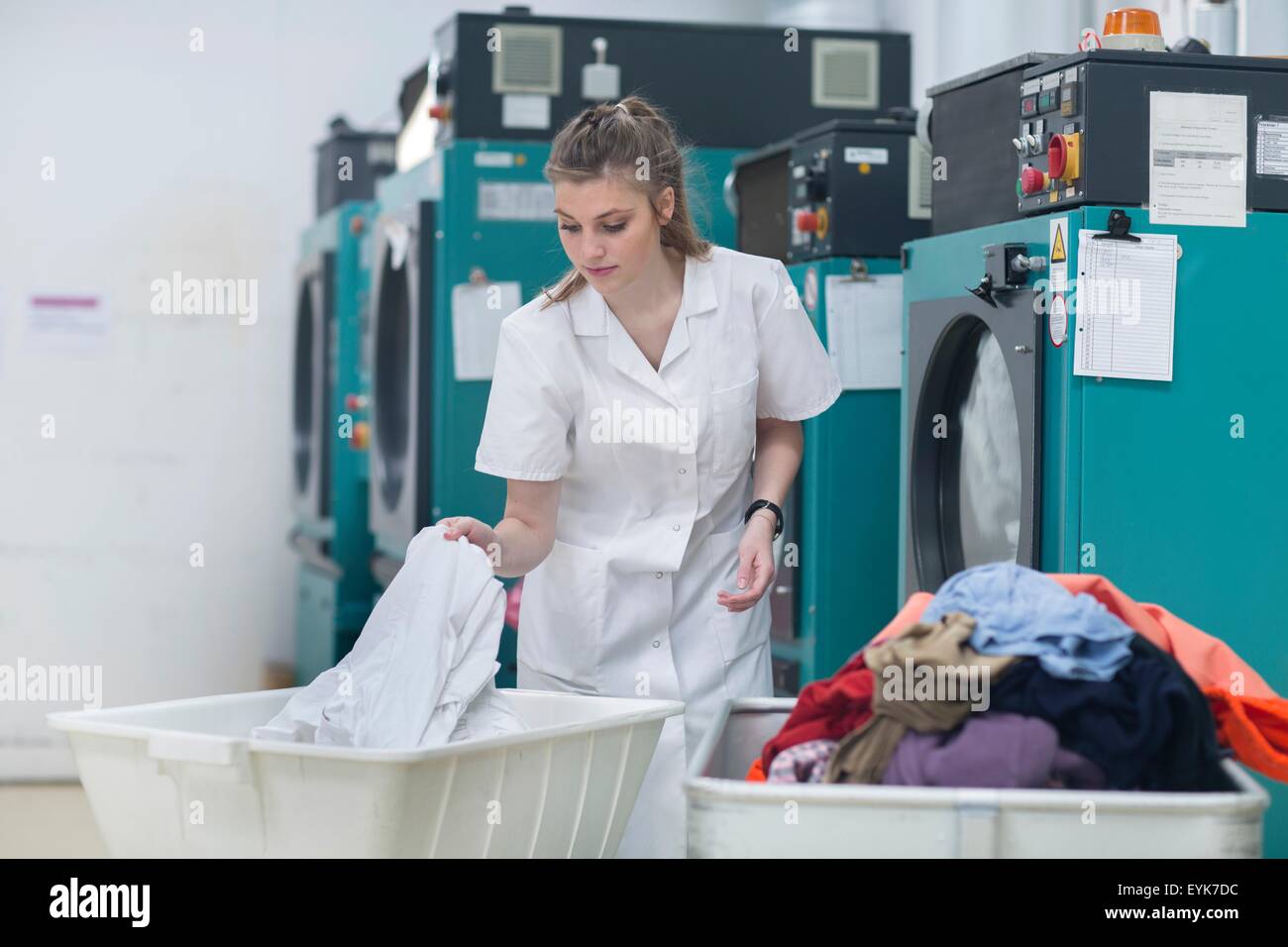 Woman working in laundry Stock Photo Alamy