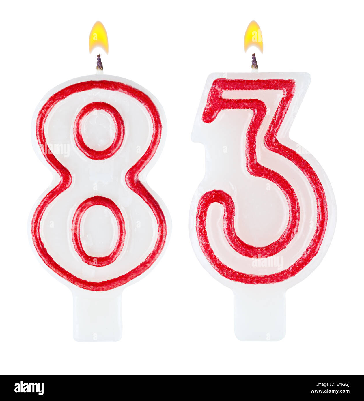Birthday candles number eighty three isolated on white background Stock Photo
