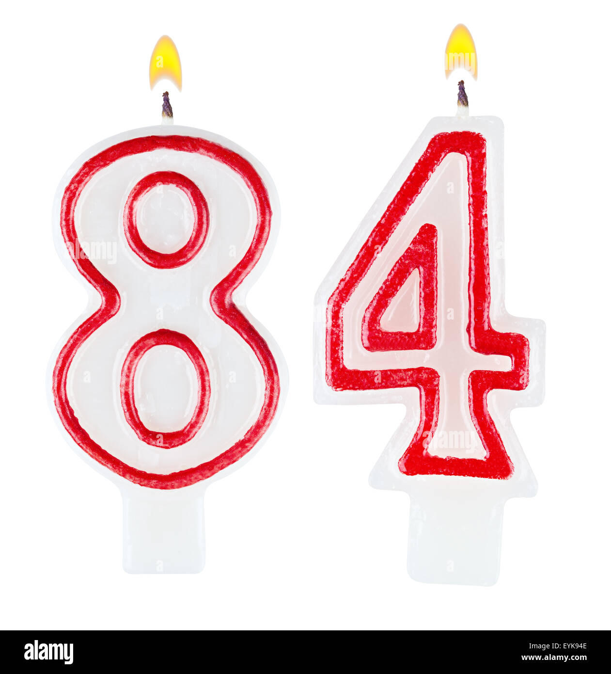 Birthday candles number eighty four isolated on white background Stock Photo