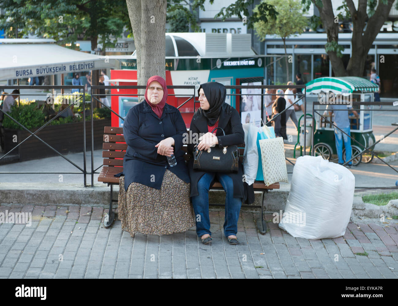 Mother and dauhter having a rest in Bursa,Turkey Stock Photo