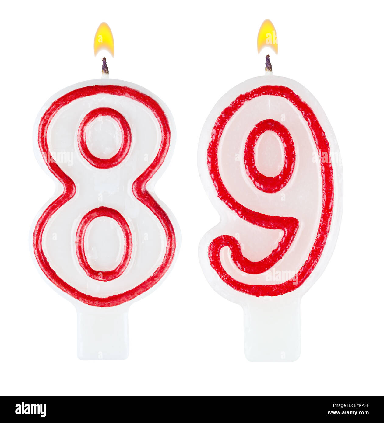 Birthday candles number eighty nine isolated on white background Stock Photo