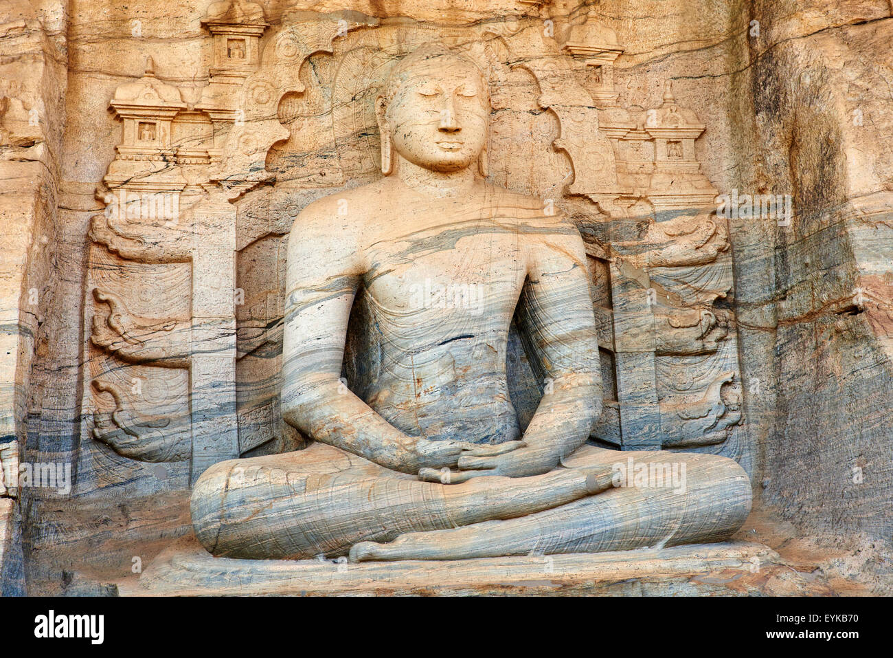 Sri Lanka, Ceylon, North Central Province, ancient city of Polonnaruwa, UNESCO World Heritage Site, Gal Vihara, sitting Buddha Stock Photo