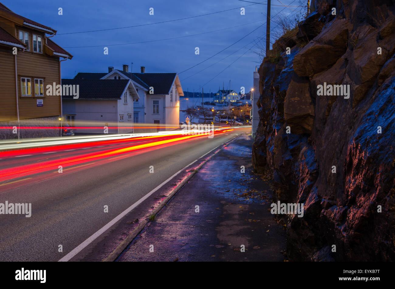 Grimstad after dark with some city lights already on Stock Photo Alamy