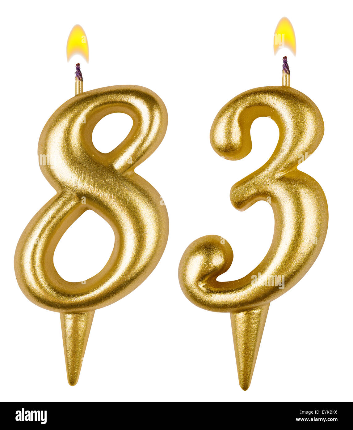 Birthday candles number eighty three isolated on white background Stock Photo
