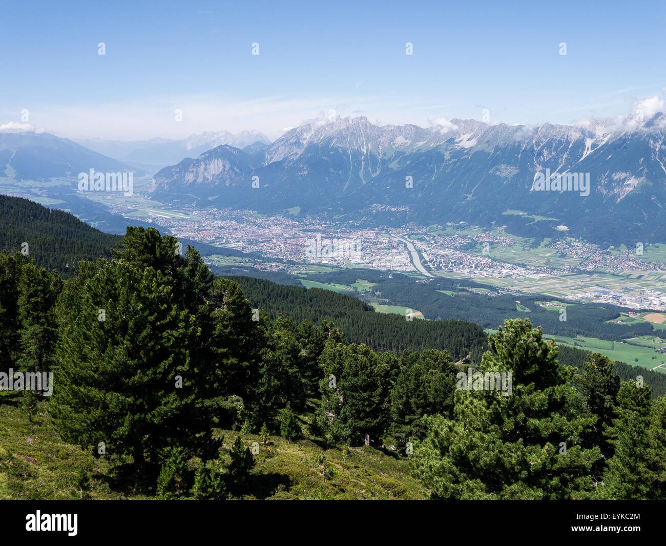 View of Innsbruck, Tirol, from Patscherkofel looking out over Nordkette Stock Photo