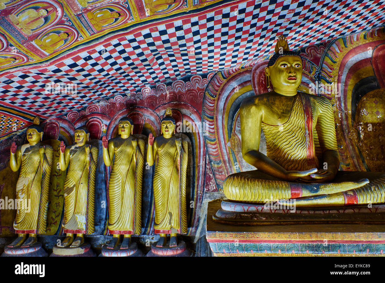 Sri Lanka, Ceylon, North Central Province, Dambulla, Buddhist Cave Temple, UNESCO World Heritage Site, Cave 3, buddhist statues  Stock Photo