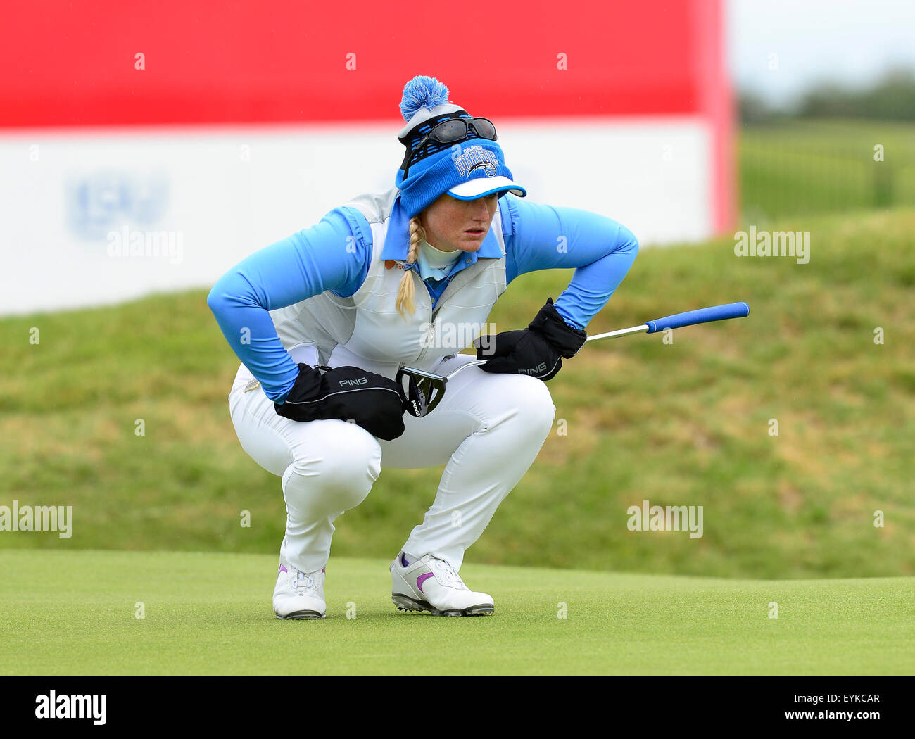 Turnberry, Scotland. 31st July, 2015. Ricoh Womens British Open Golf Round 2. Holly Clyburn looks at the one for her putt on the 18th, on a cool day on the course. © Action Plus Sports/Alamy Live News Stock Photo