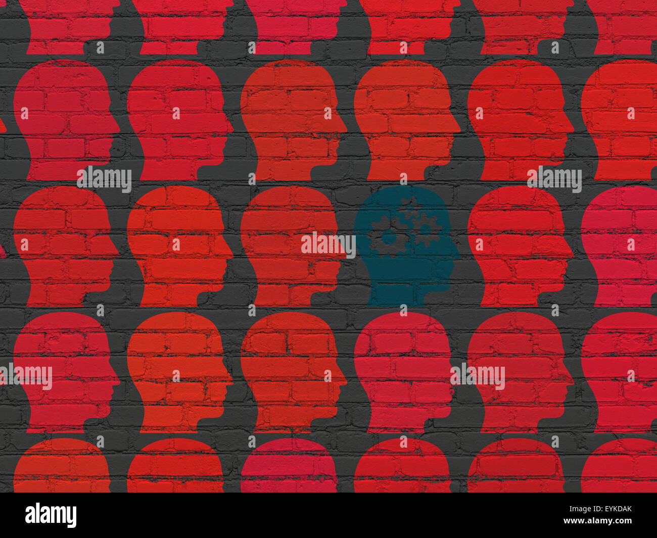 Learning concept: head with gears icon on wall background Stock Photo ...