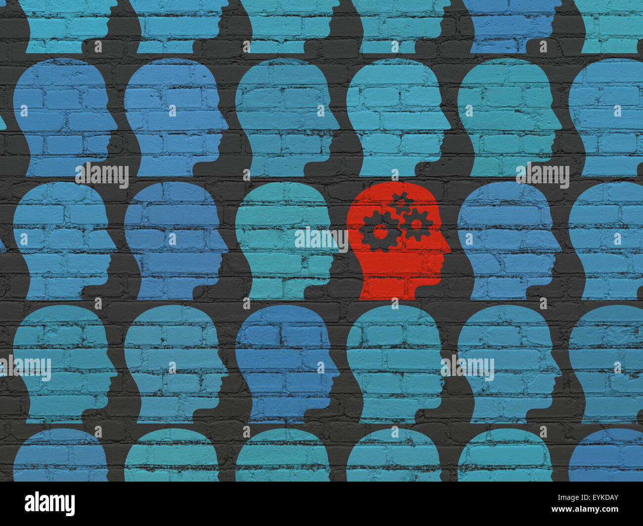 Learning concept: head with gears icon on wall background Stock Photo ...