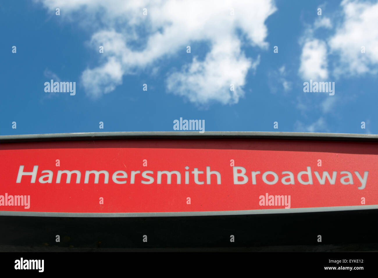 detail of bus stop marked hammersmith broadway, london, england Stock Photo Alamy