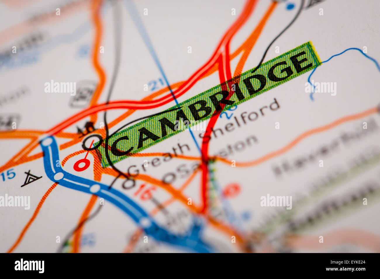 Map Photography: Cambridge City on a Road Map Stock Photo - Alamy