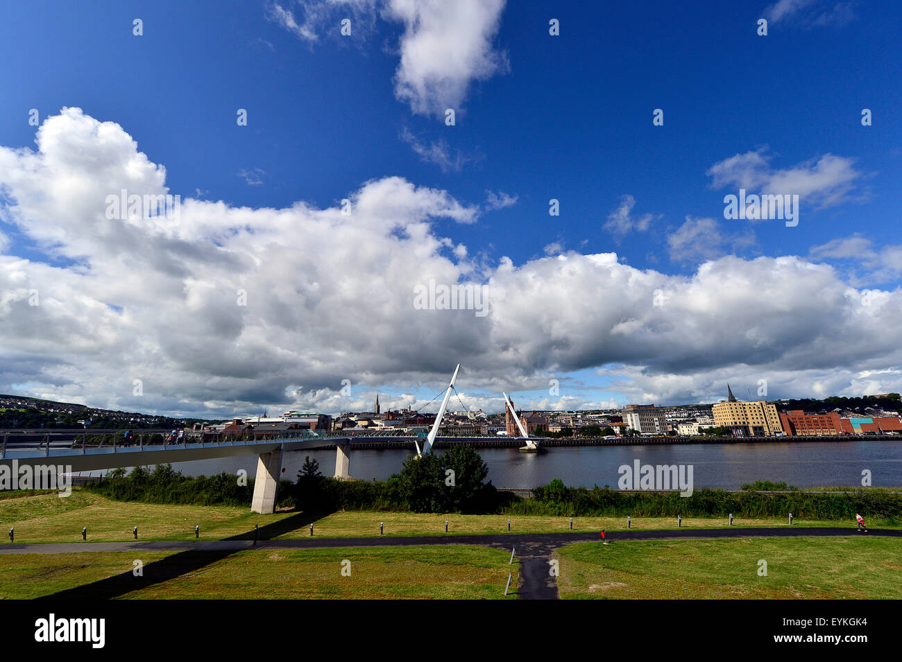 Peace Bridge and River Foyle, Derry, Londonderry, Northern Ireland Stock Photo