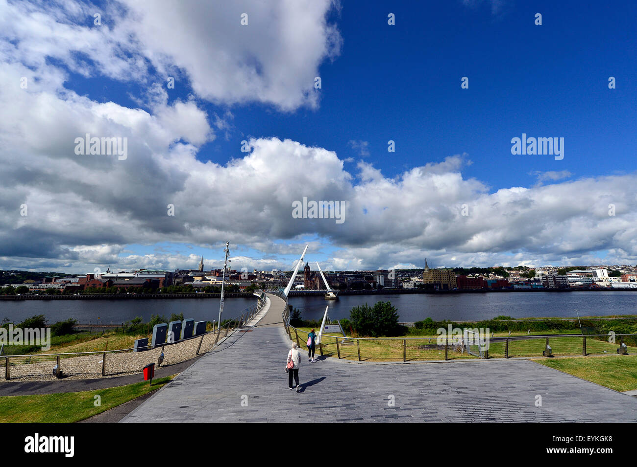 Peace Bridge and River Foyle, Derry, Londonderry, Northern Ireland Stock Photo
