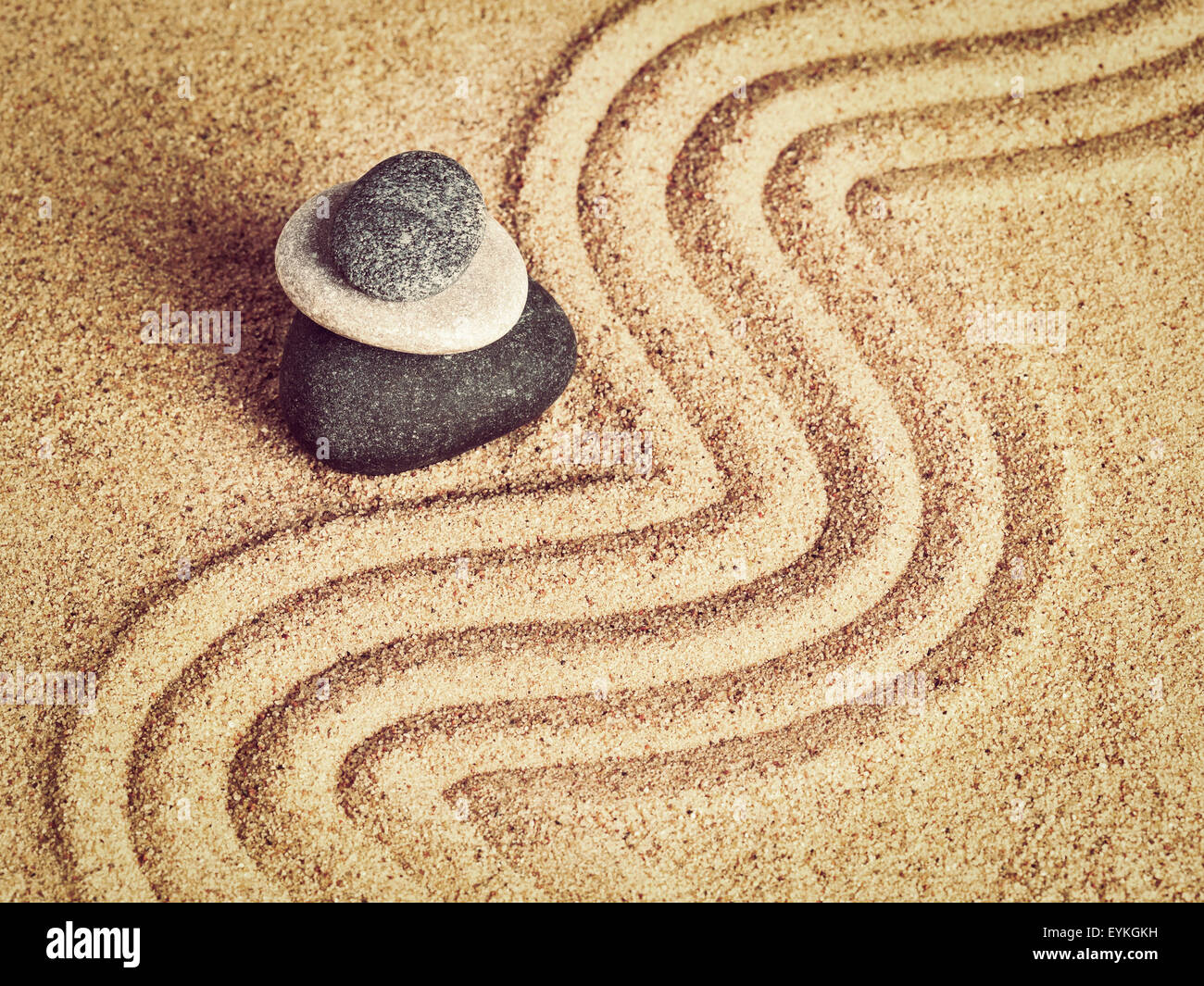 Vintage retro effect filtered hipster style image of Japanese Zen stone garden - relaxation, meditation, simplicity and balance Stock Photo