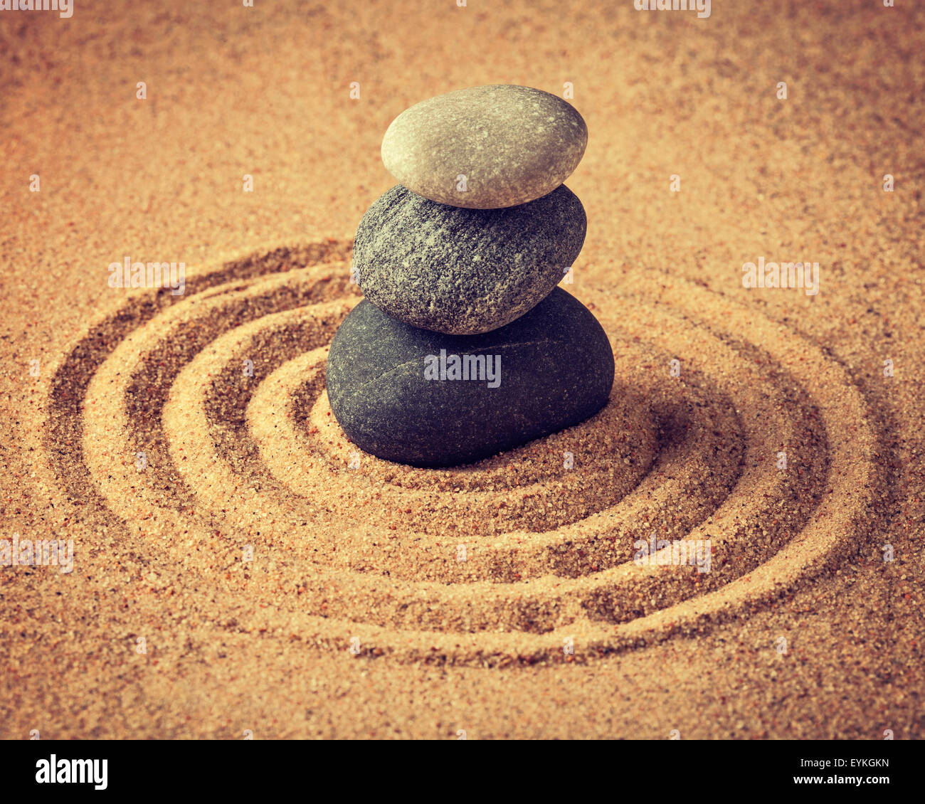 Vintage retro effect filtered hipster style image of Japanese Zen stone garden - relaxation, meditation, simplicity and balance Stock Photo