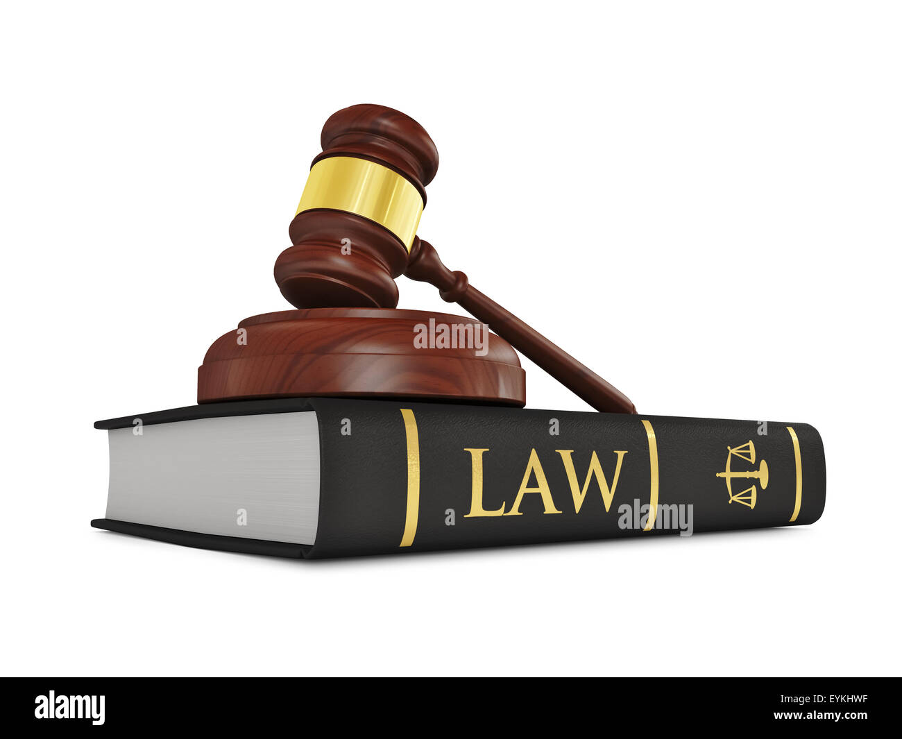 Law justice concept - wooden judge gavel on law book isolated on white background Stock Photo