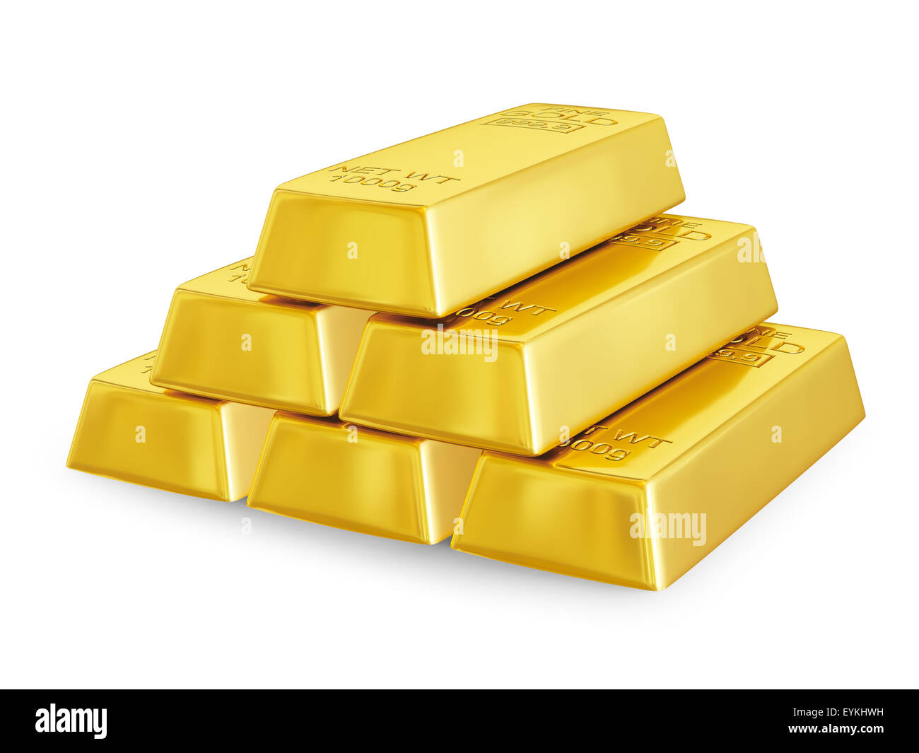 Gold bars bullions pyramid isolated wealth richness banking concept Stock Photo