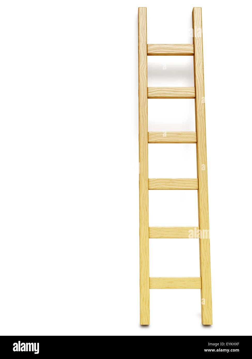 Wooden ladder near white wall. 3D render illustration Stock Photo
