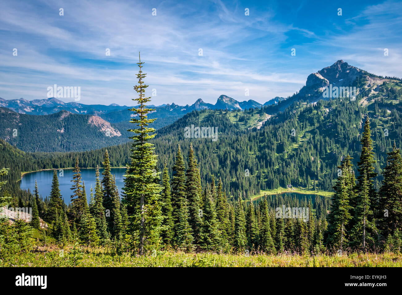 Dewey Lakes in William O. Douglas Wilderness, seen from Naches Loop Trail part of Pacific Crest Trail in Washington. Stock Photo