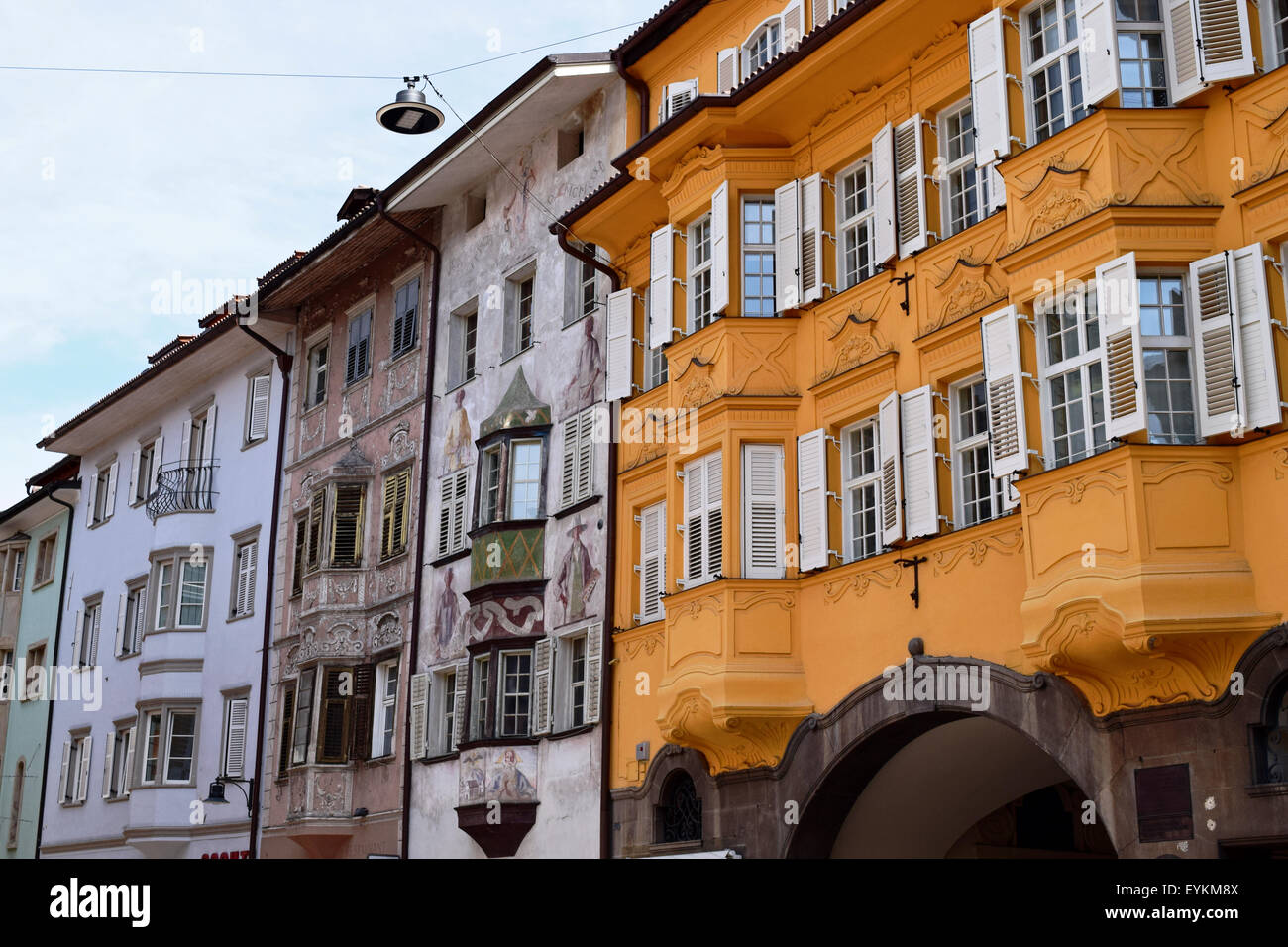 Historical houses in the center of Bolzano-Bozen, South Tyrol, Italy Stock Photo