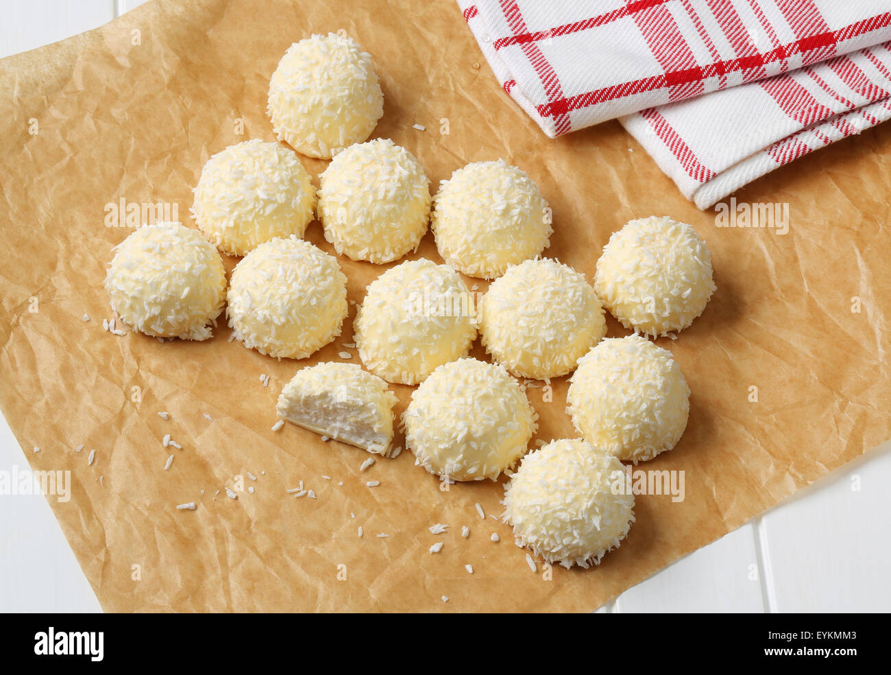 White chocolate ganache truffles rolled in coconut Stock Photo Alamy