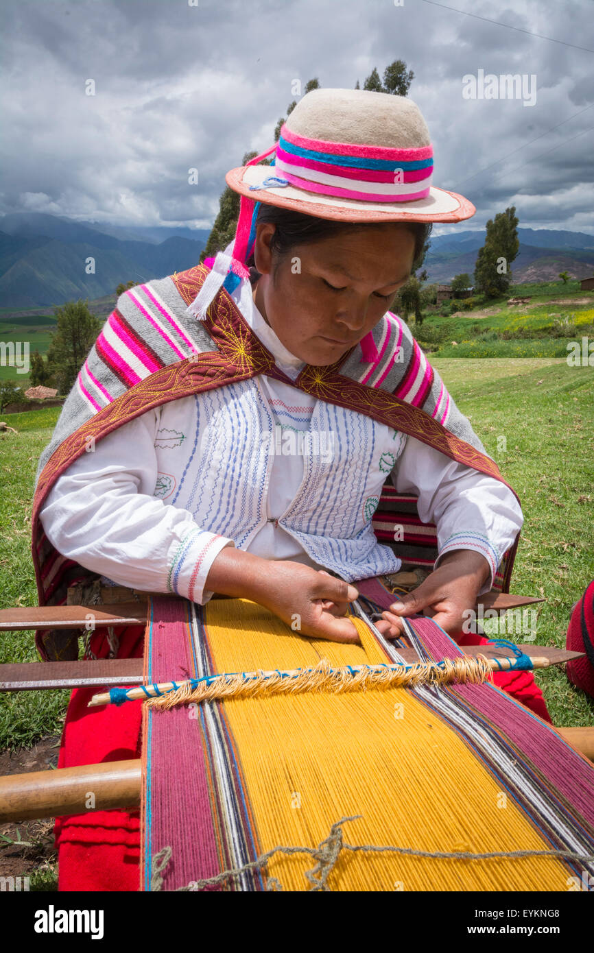 Quechua woman weaving cloth in Misminay Village, Sacred Valley, Peru