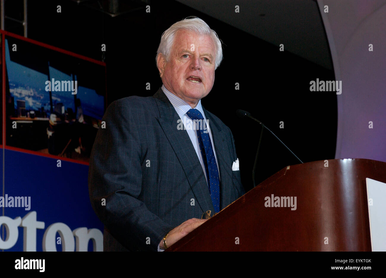 Sen. Ted Kennedy, (D-MA), Ranking, Health, Education, Labor & Pension Committee speaks at the National Air Traffic Controllers Association (NATCA) annual meeting in Washington, D.C.. Stock Photo