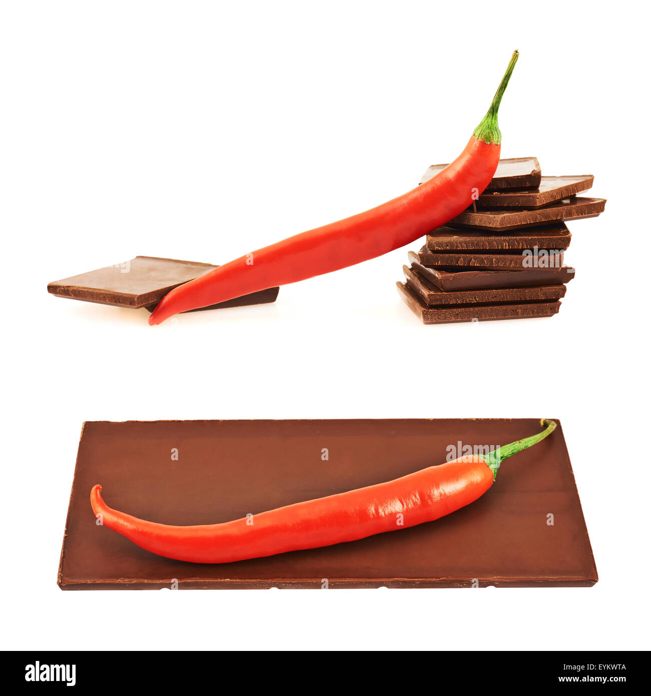 Chocolate and chili pepper composition Stock Photo Alamy