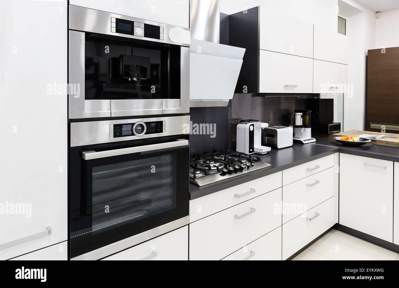 Modern hi-tek kitchen, clean interior design Stock Photo