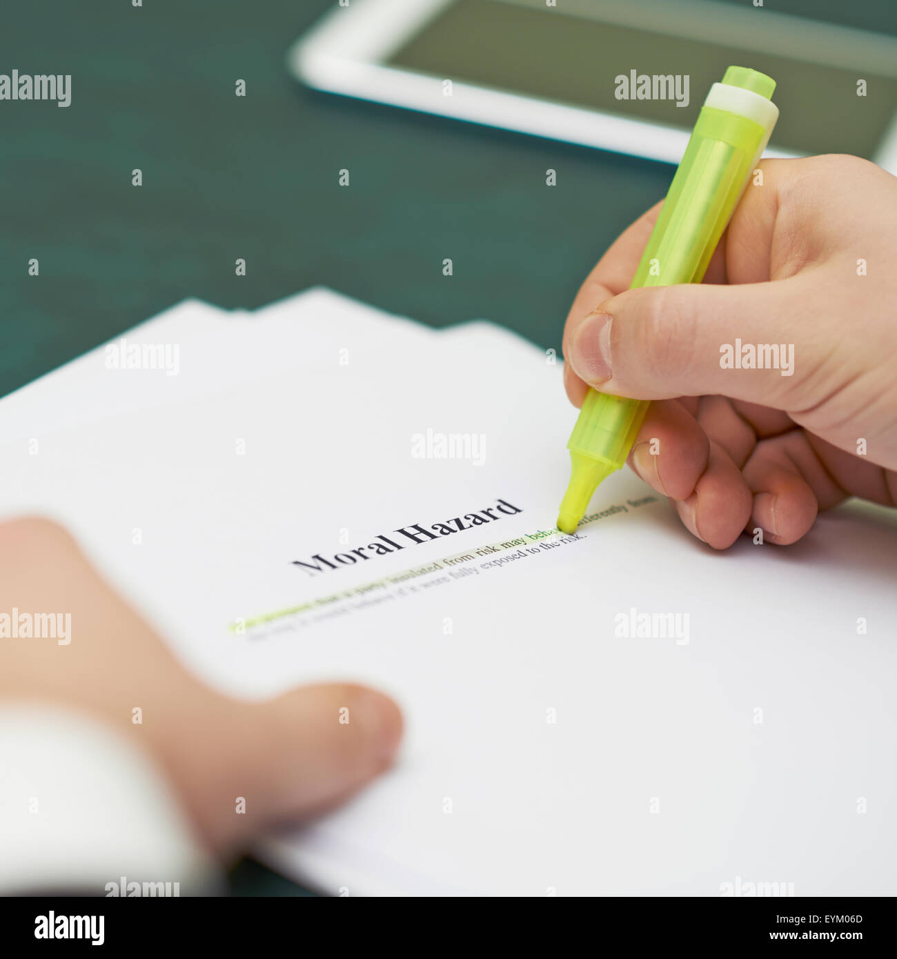Marking words in a moral hazard definition Stock Photo