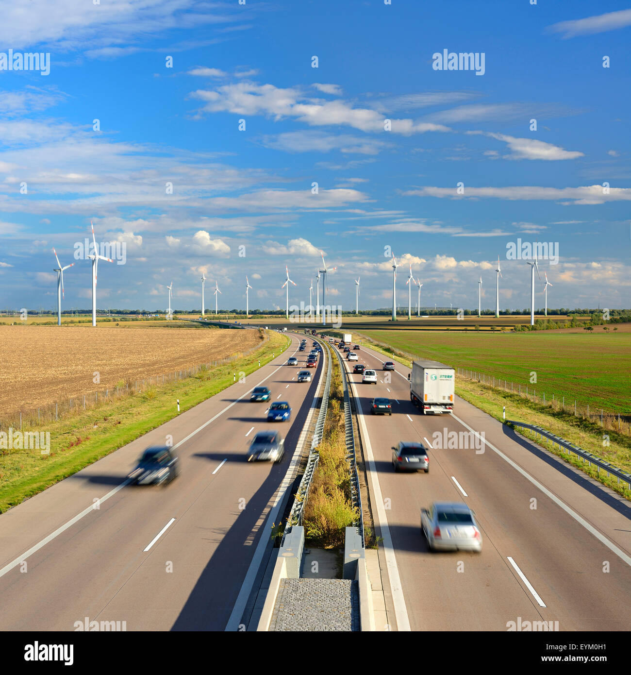 Germany, Saxony-Anhalt, highway A38 with Allstedt, Stock Photo