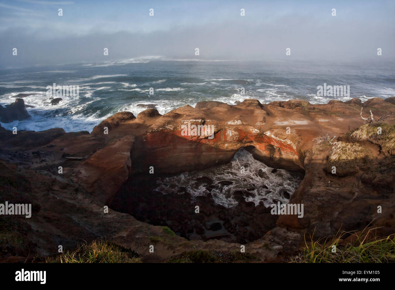 Early morning at the Devil's Punchbowl on the Oregon coast. Stock Photo