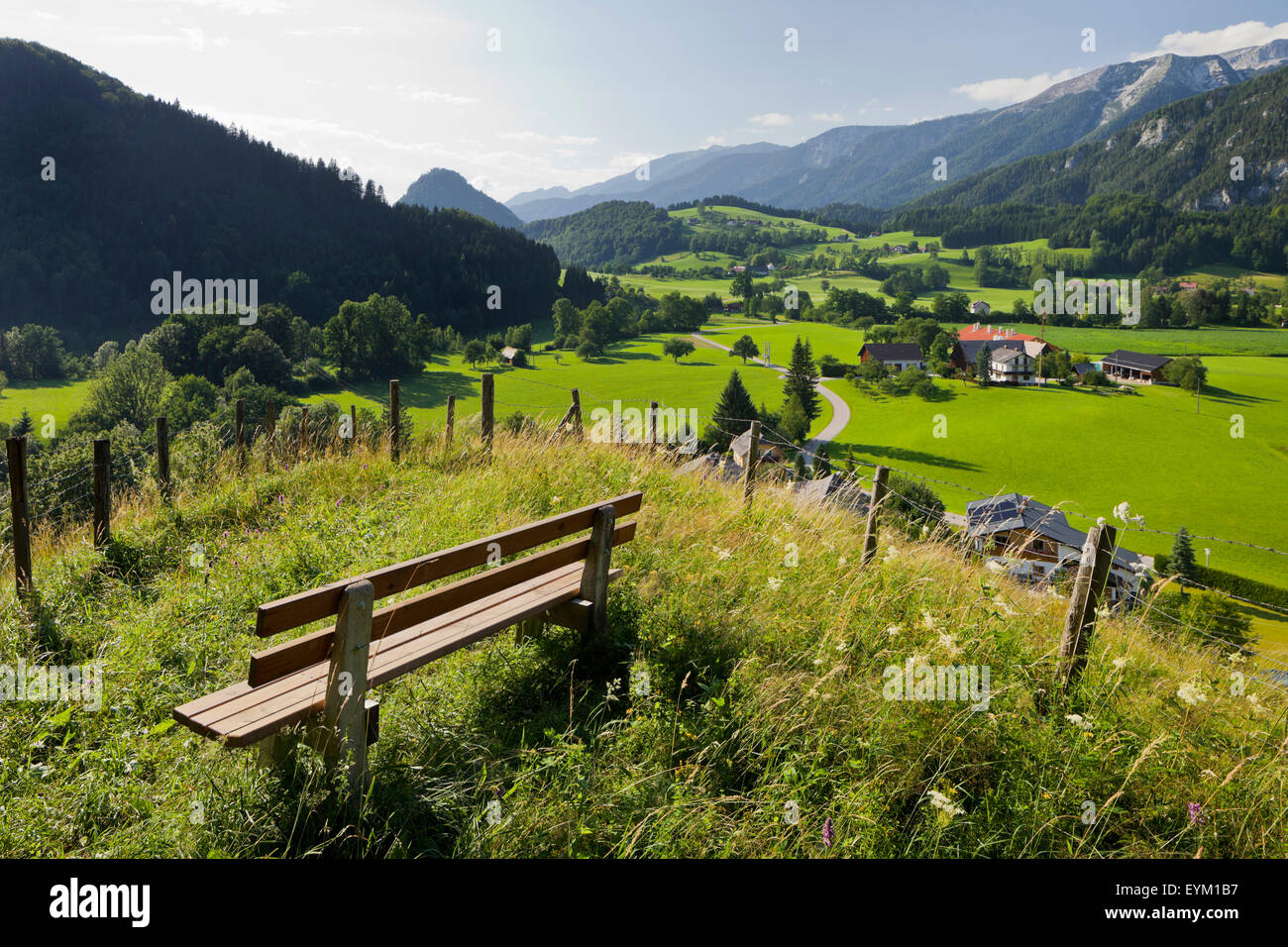 view to 'Sengsengebirge' (mountain range) from 'Kalvarienberg' (calvary), 'Windischgarsten' (village), Upper Austria, Austria, Stock Photo