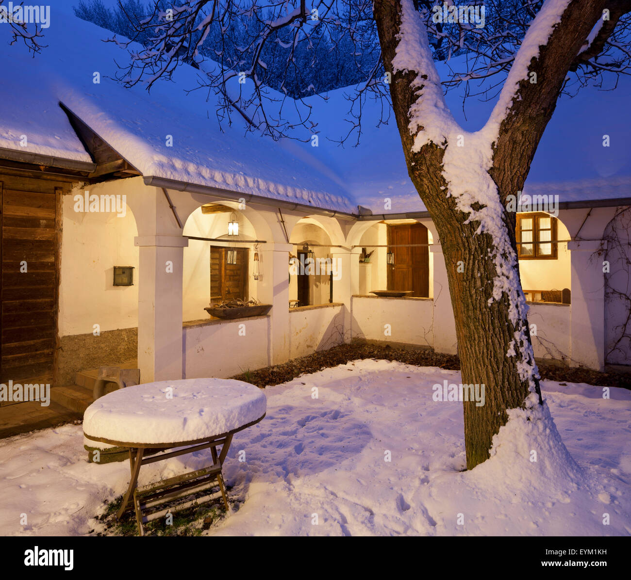 snow-covered farm, Doiber, south castle country, Burgenland, Austria, Stock Photo