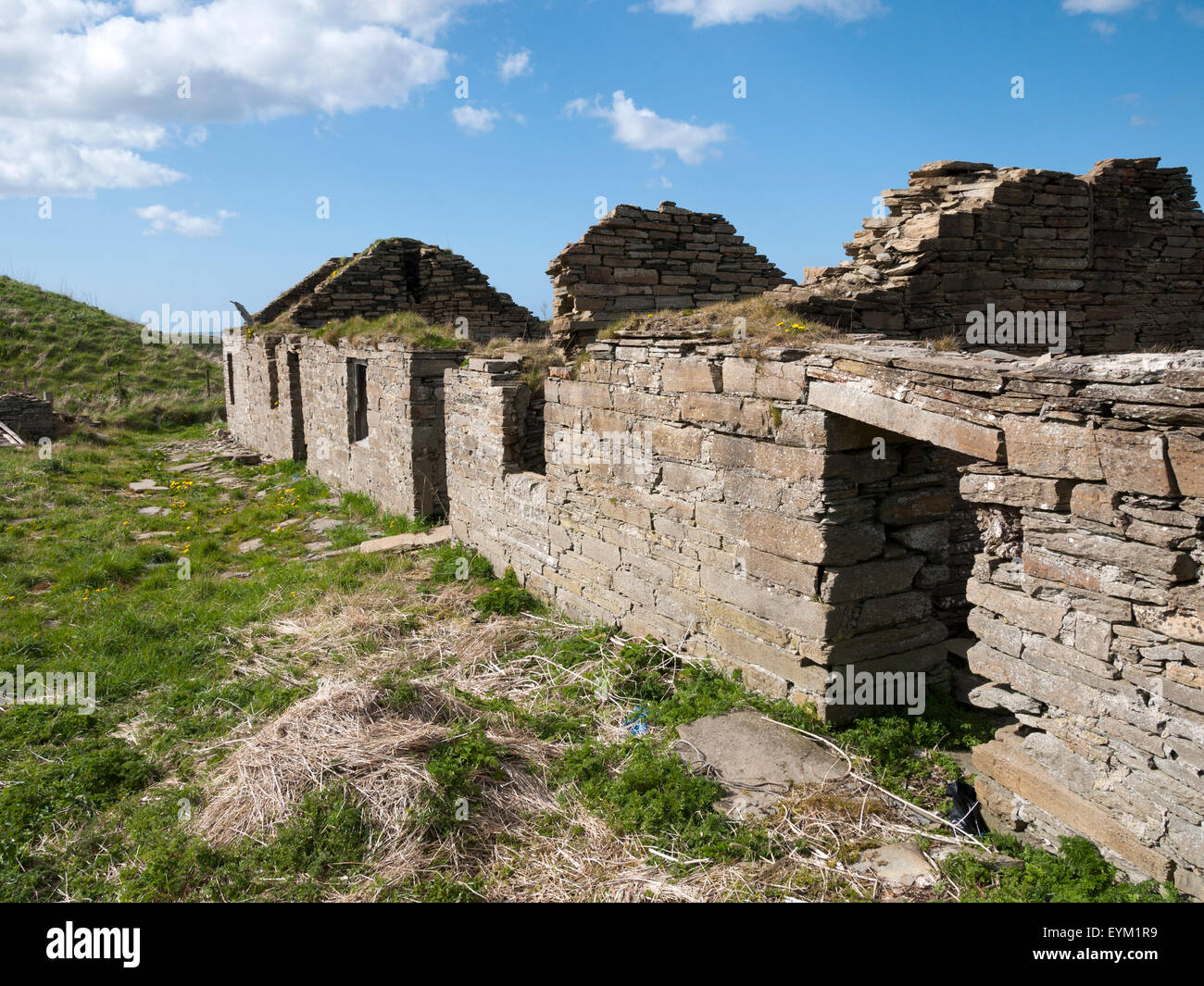 Remains of quarry buildings, on the Castletown Flagstone Trail, Caithness, Scotland, UK. Stock Photo