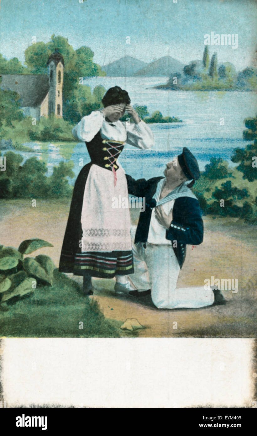 Postcard, historically, man, woman, declaration of love, Stock Photo