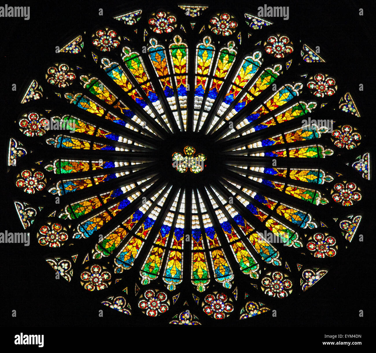 STRASBOURG, FRANCE - MAY 9, 2015: Rose window in the Notre Dame cathedral of Strasbourg, France Stock Photo