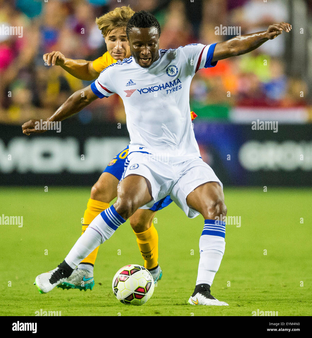 Landover, MD, USA. 28th July, 2015. #12 Chelsea M John Obi Mikel during the International Champions Cup match between Chelsea FC and FC Barcelona at FedEx Field in Landover, MD. Jacob Kupferman/CSM/Alamy Live News Stock Photo