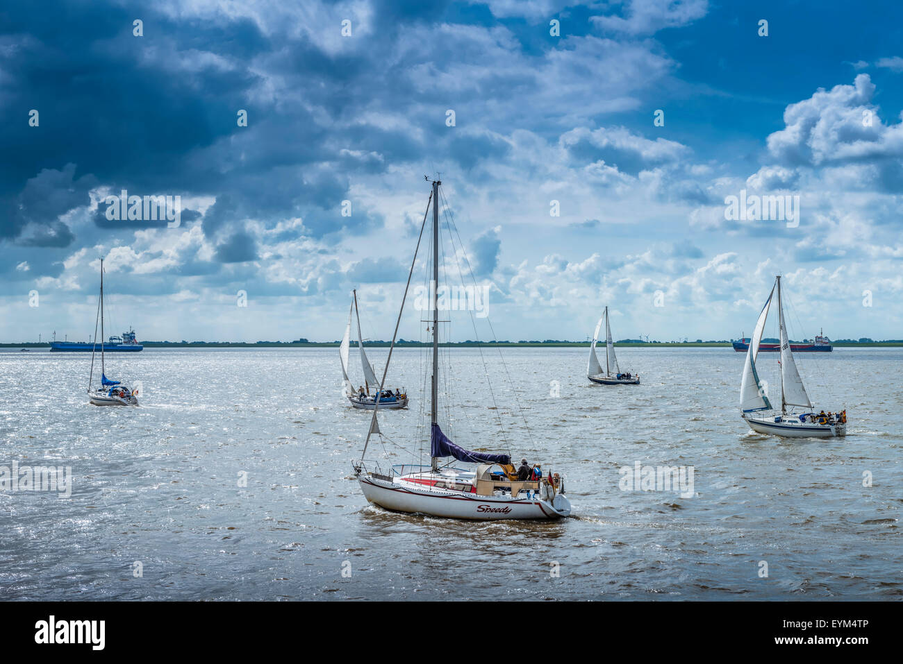 Germany, Schleswig-Holstein, Brunsbuttel, sluice, sailboats, Stock Photo