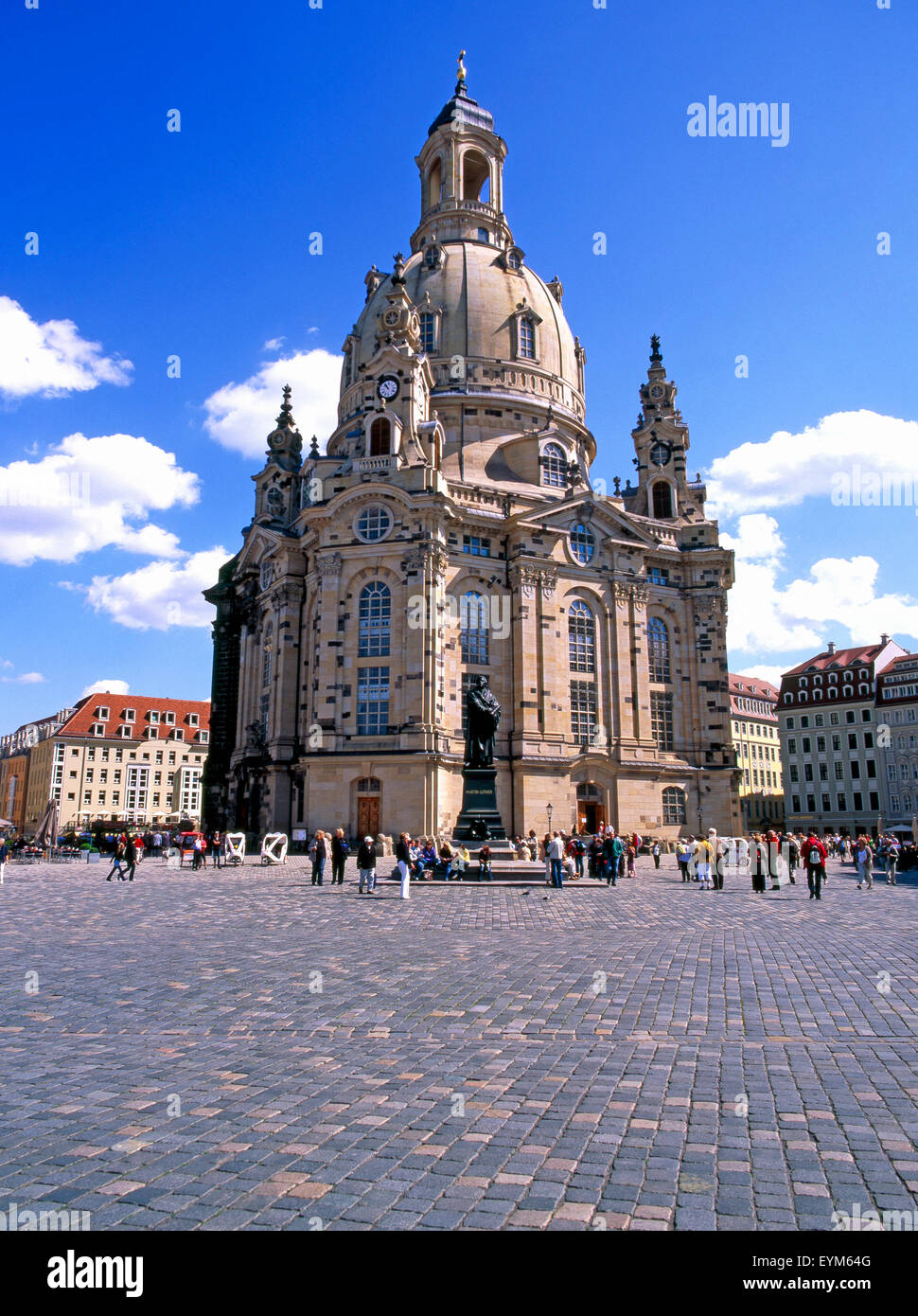 Church of Our Lady in Dresden with monument Martin Luther, Stock Photo