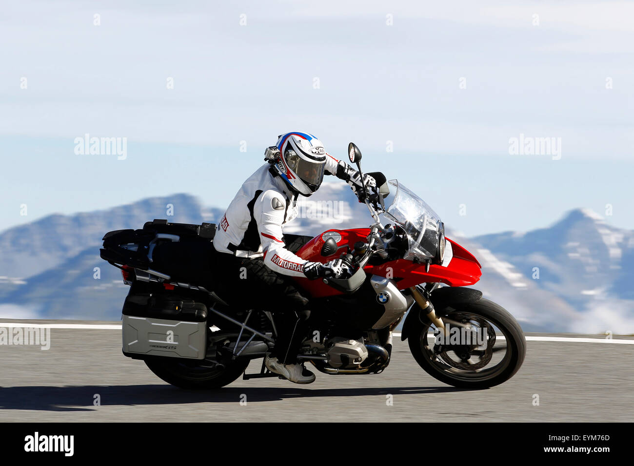Motorcycle, BMW R 1200 GS, panning, right side, Stilfser Joch mountain pass, Stock Photo