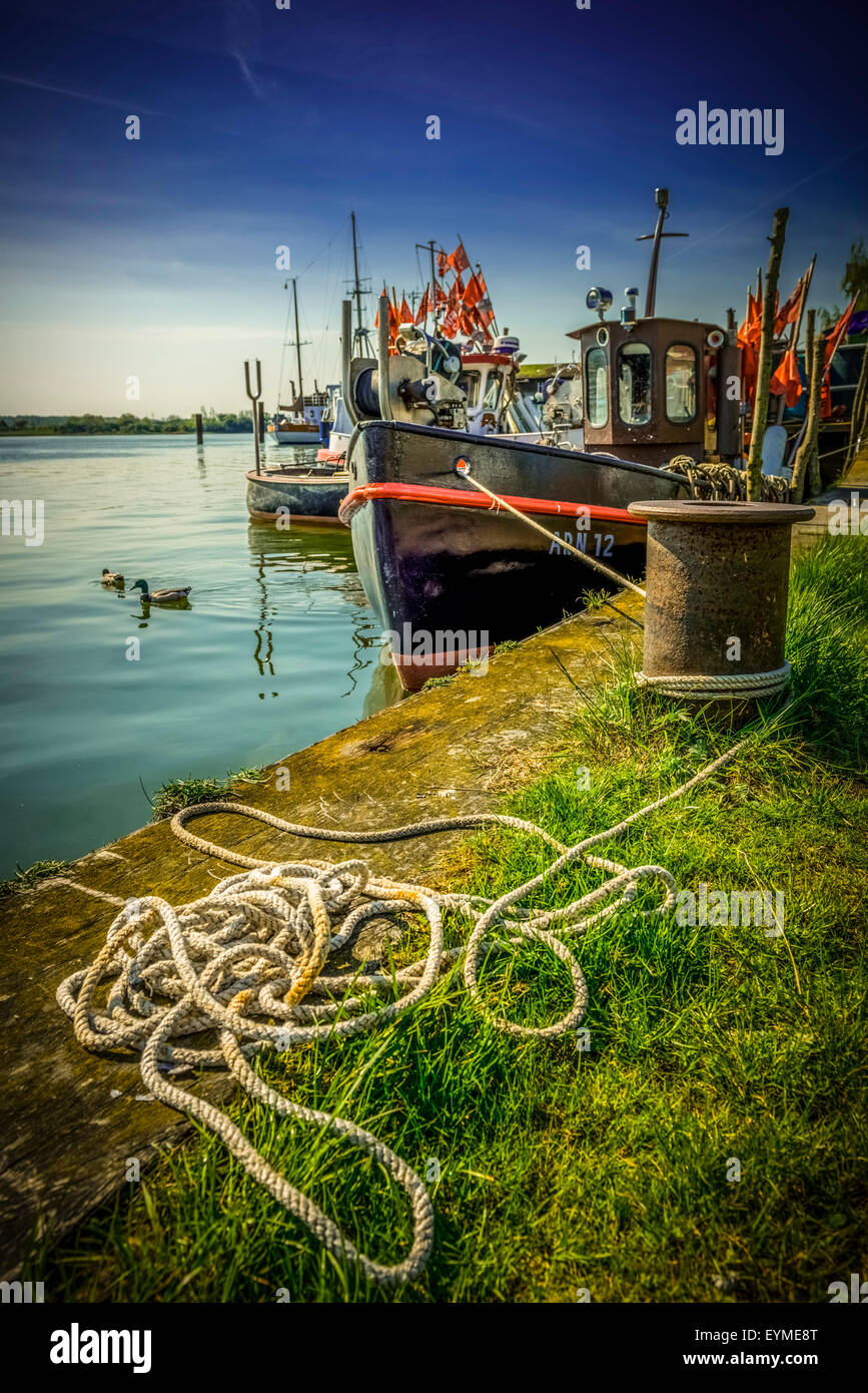 Germany, Schleswig-Holstein, Schlei (inlet), Arnis, boat, fishing boat, fisherman Stock Photo