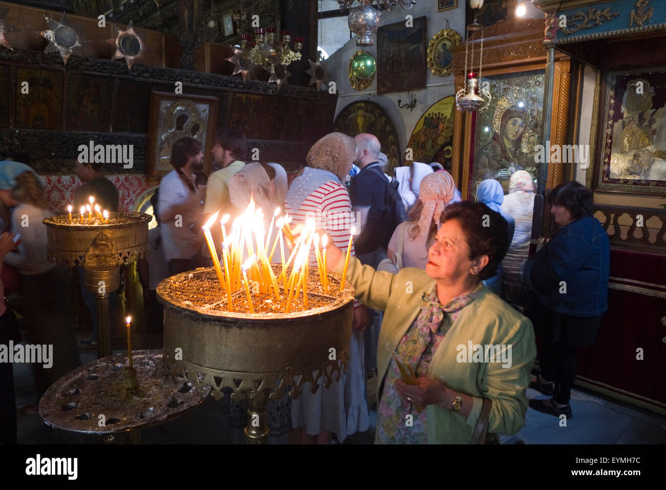 Bethlehem, Church of the Nativity, inside, people at the altar of the curtailment, Palestine, West Jordan Land, west bank, Israel Stock Photo