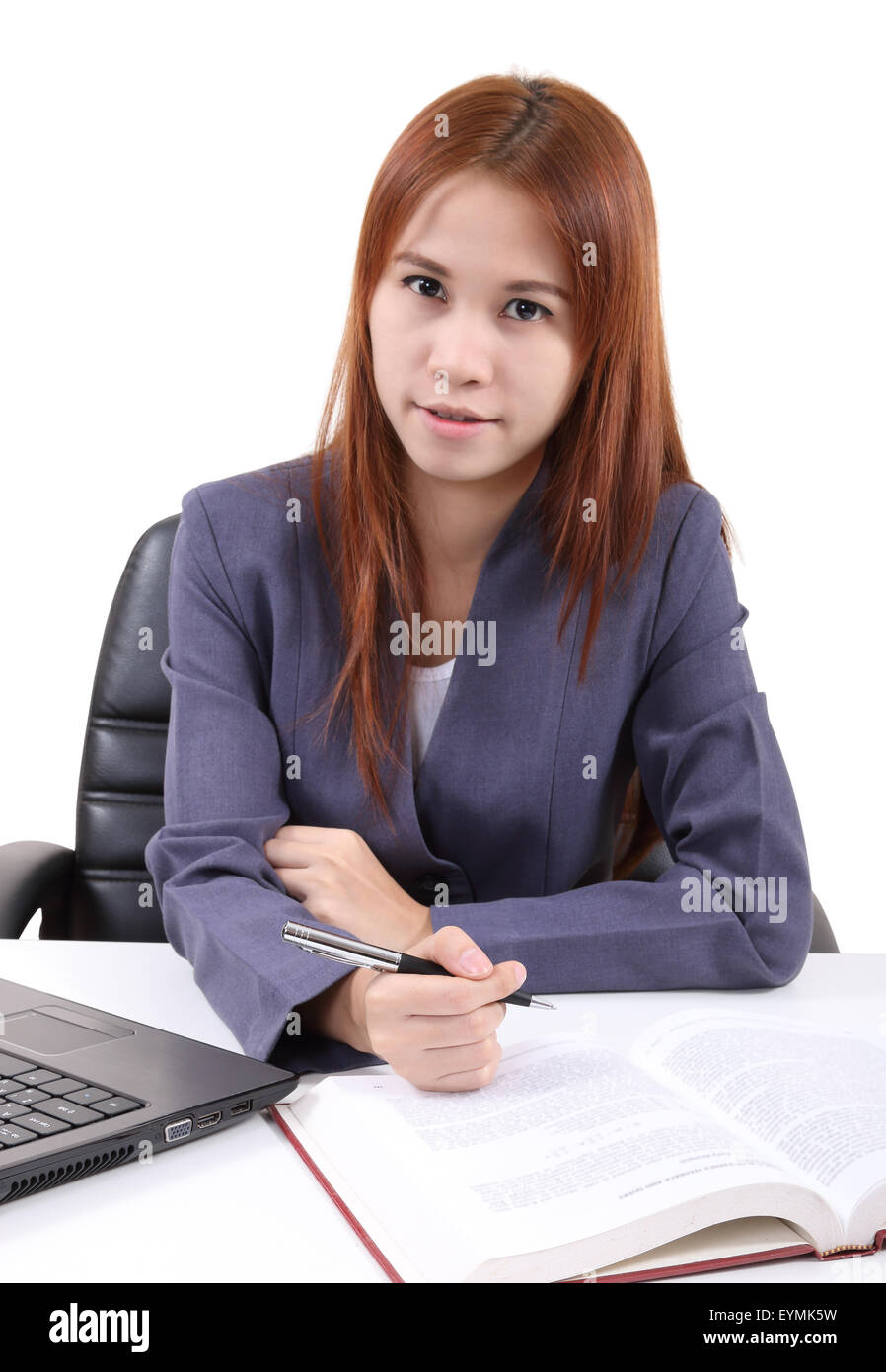 image of young asian woman working in office and white background Stock ...