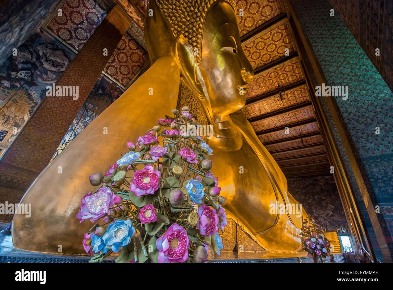 Reclining Budha in Bangkok. Stock Photo