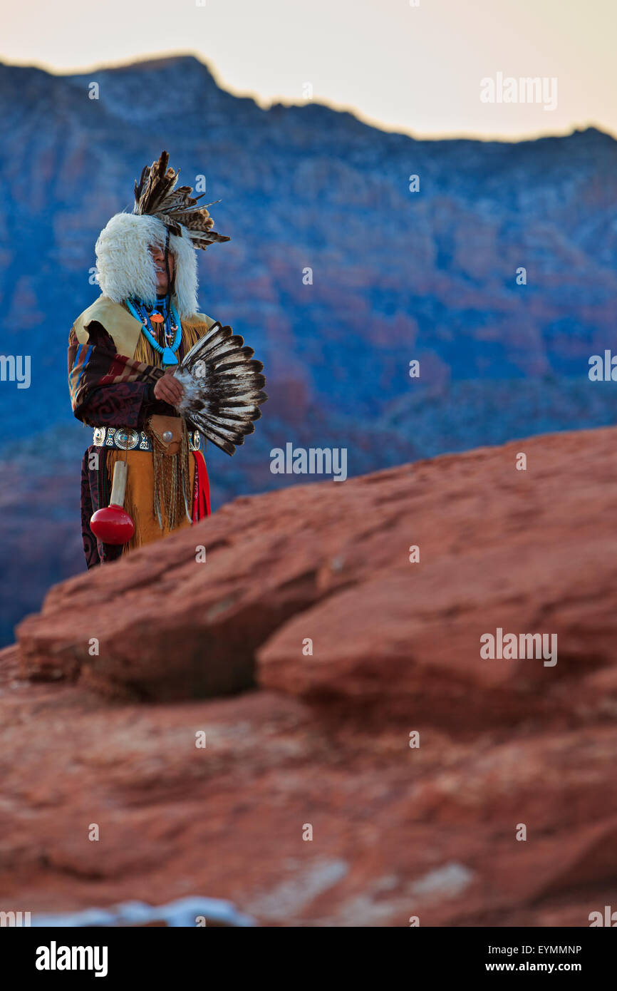 Native american (American Indian) celebrating the sunrise ceremony on